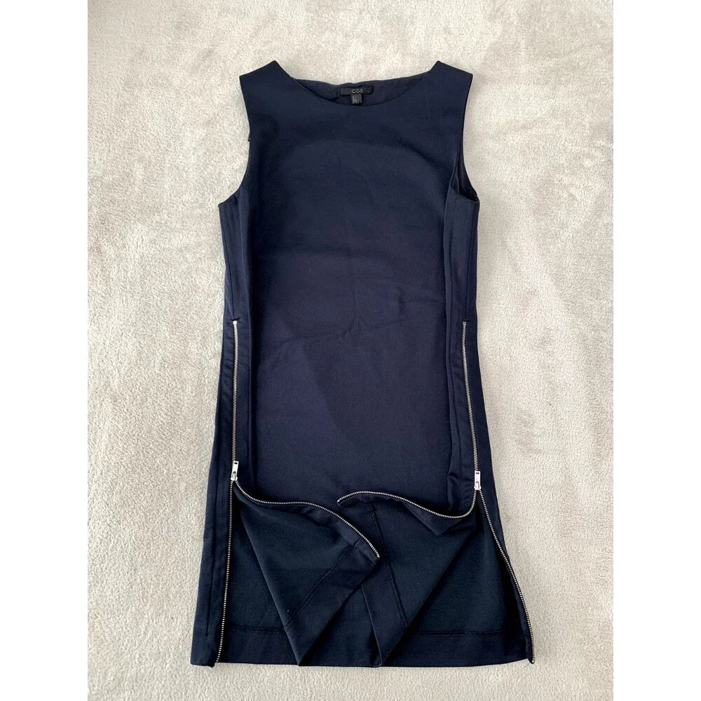 COS Navy Shift Dress Small Sleeveless Minimalist Zipper Detail‎ Modern Workwear